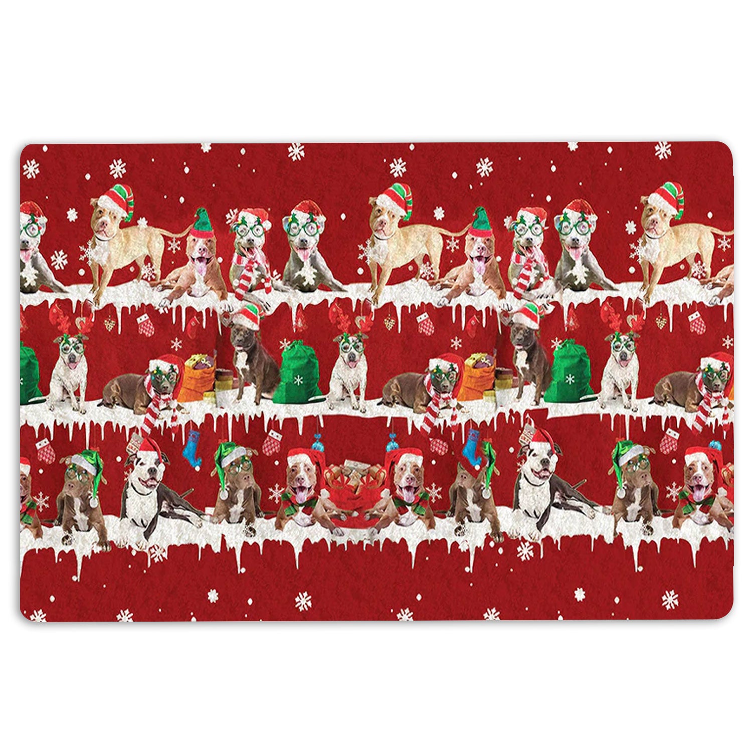 Pitbull Rubber Doormat, Pitbull Merry Christmas Snowflake Christmas Tree Welcome Doormat, Indoor Outdoor Door Mat, Home Decor