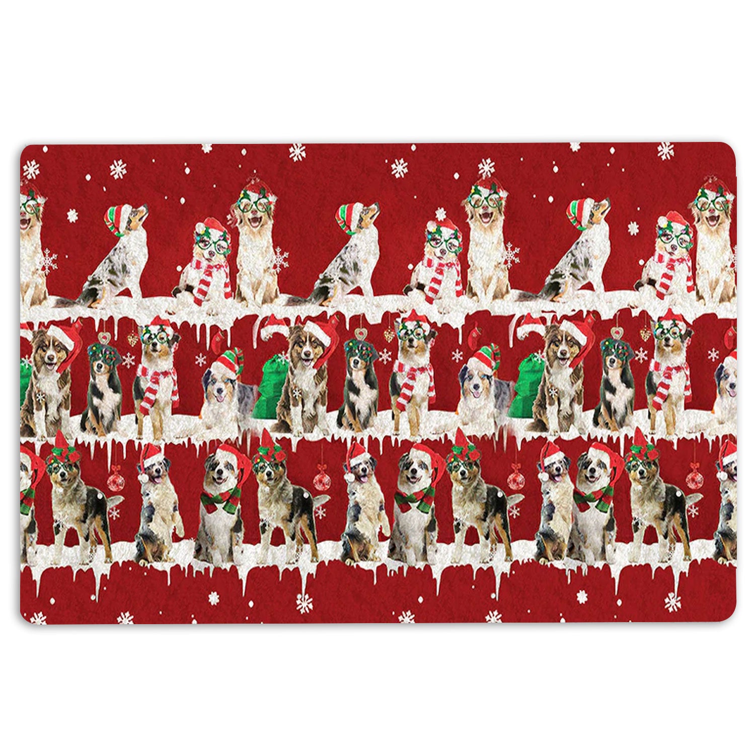 Australian Shepherd Rubber Doormat, Australian Shepherd Merry Christmas Snowflake Christmas Tree Welcome Doormat, Indoor Outdoor Door Mat, Home Decor