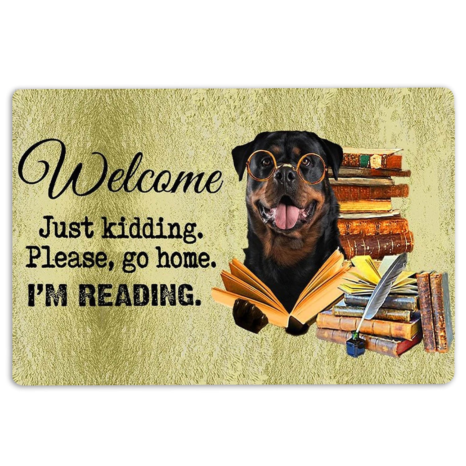 Rottweiler Rubber Doormat, Rottweiler Dog And Book Please Go Home I'M Reading Welcome Doormat, Indoor Outdoor Door Mat, Home Decor