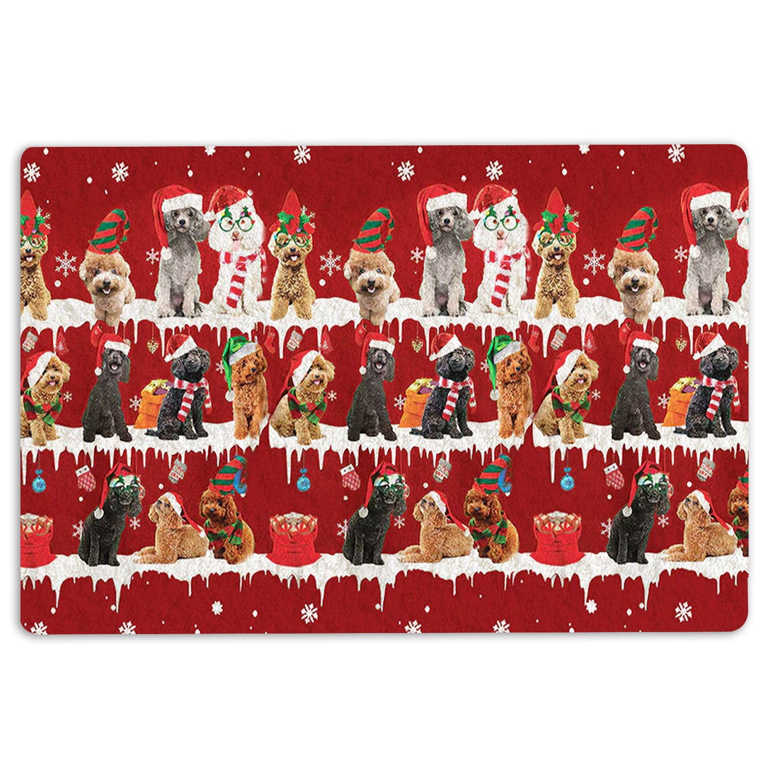 Poodle Rubber Doormat, Poodle Merry Christmas Snowflake Christmas Tree Welcome Doormat, Indoor Outdoor Door Mat, Home Decor