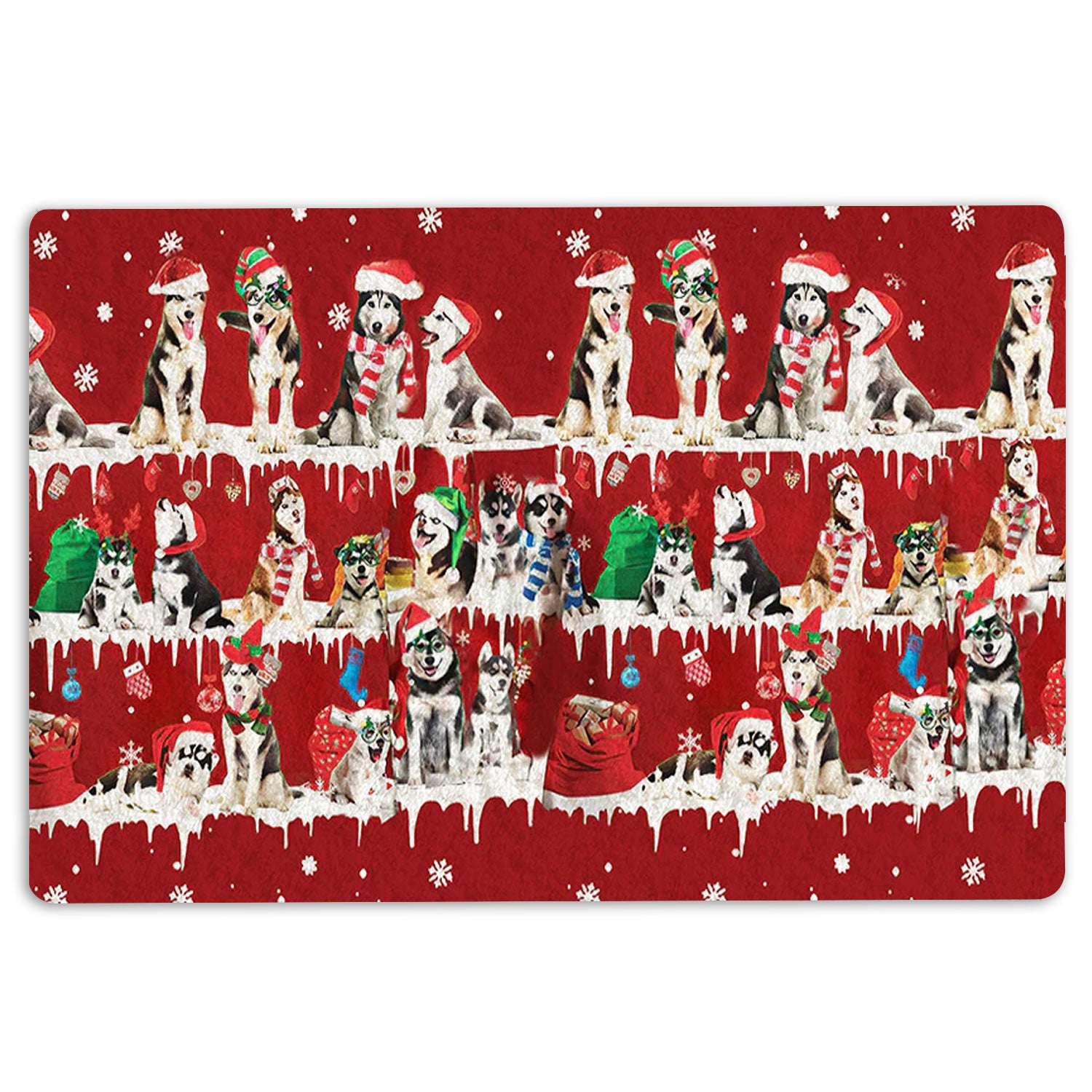 Husky Rubber Doormat, Husky Sibir Merry Christmas Snowflake Christmas Tree Welcome Doormat, Indoor Outdoor Door Mat, Home Decor