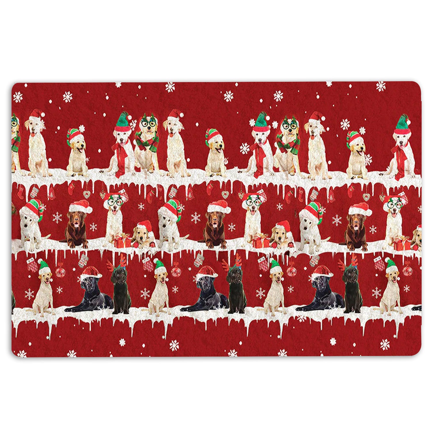 Labrador Retriever Rubber Doormat, Labrador Retriever Merry Christmas Snowflake Christmas Tree Welcome Doormat, Indoor Outdoor Door Mat, Home Decor
