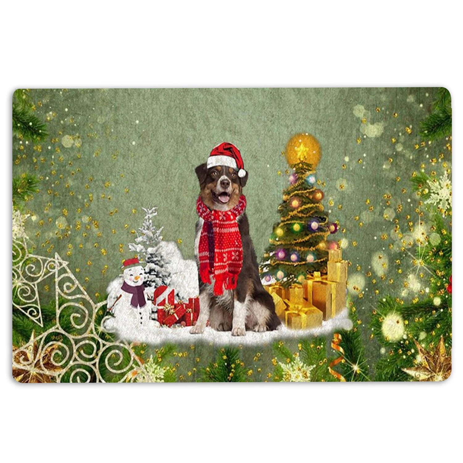 Australian Shepherd Rubber Doormat, Australian Shepherd Merry Christmas Snow Christmas Tree Xmas Welcome Doormat, Indoor Outdoor Door Mat, Home Decor