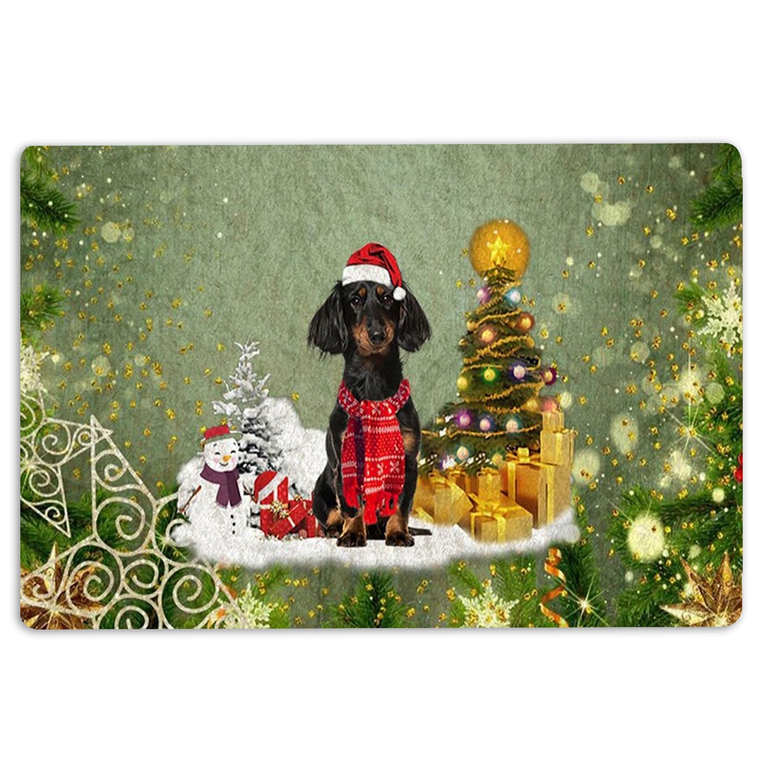 Dachshund Rubber Doormat, Dachshund Dog Merry Christmas Snow Christmas Tree Xmas Holidays Welcome Doormat, Indoor Outdoor Door Mat, Home Decor