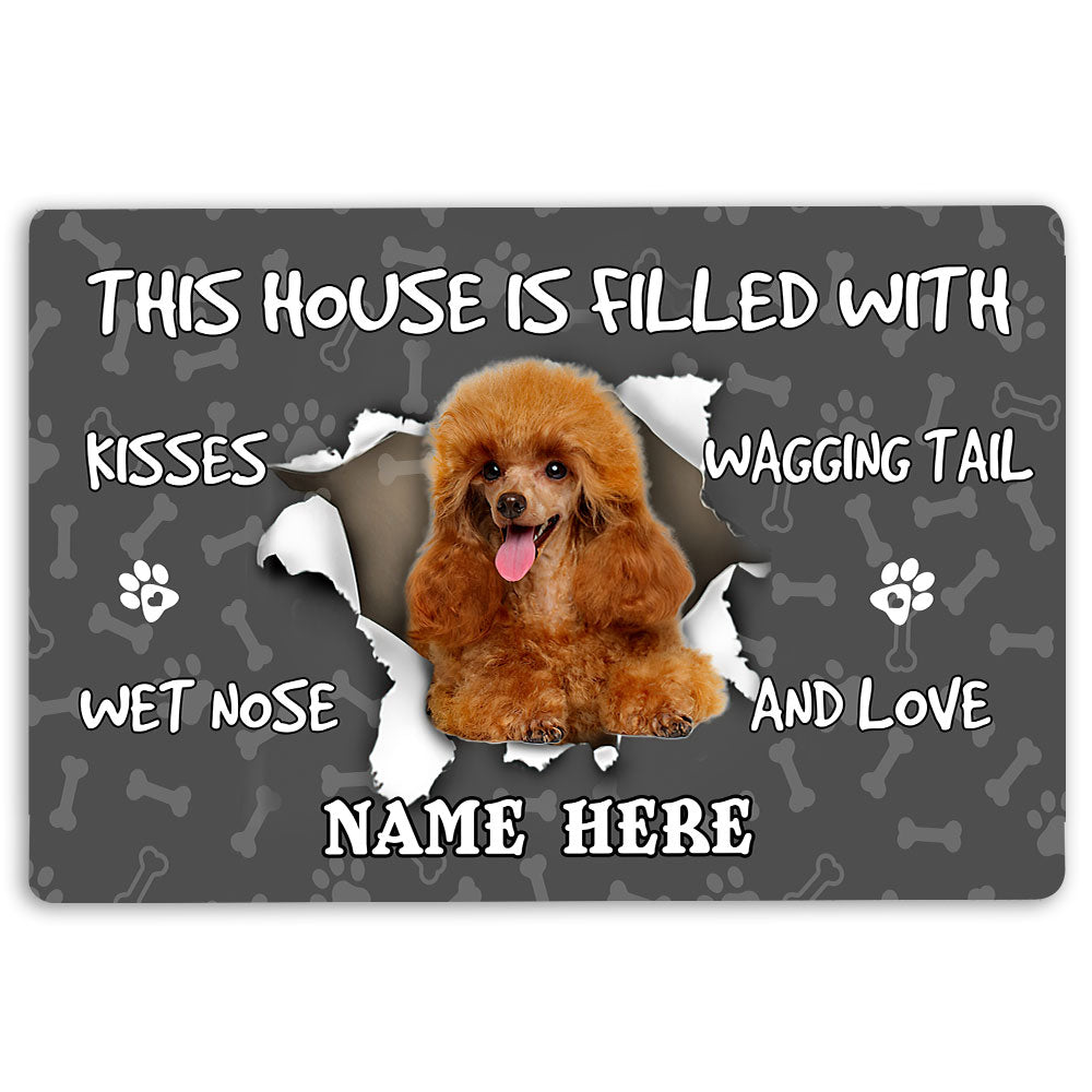 Poodle Rubber Doormat, Poodle Dog Pet Lover Pawprint Grey Welcome Doormat, Custom Name Indoor Outdoor Door Mat, Home Decor