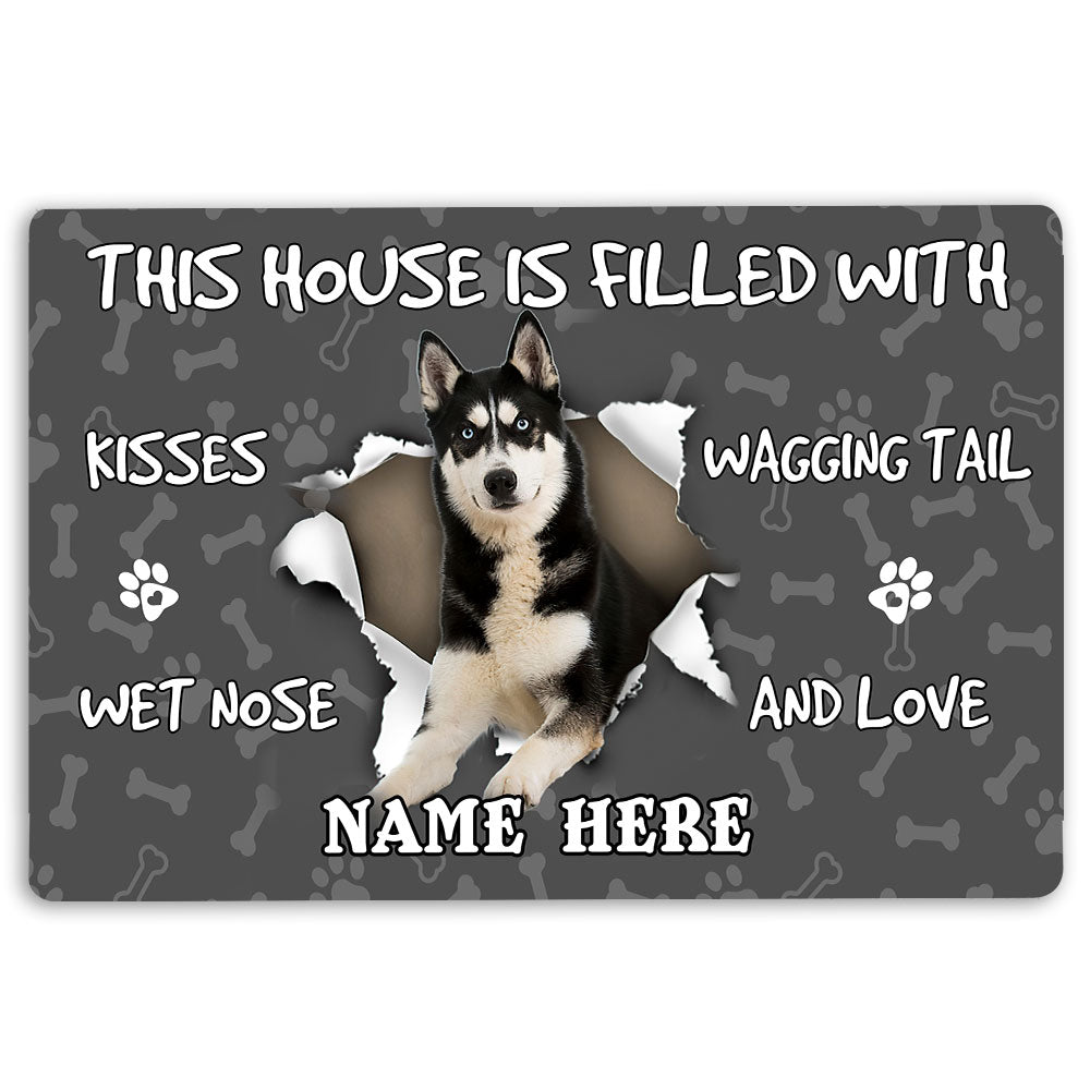 Husky Rubber Doormat, Husky Dog Pet Lover Pawprint Grey Welcome Doormat, Custom Name Indoor Outdoor Door Mat, Home Decor