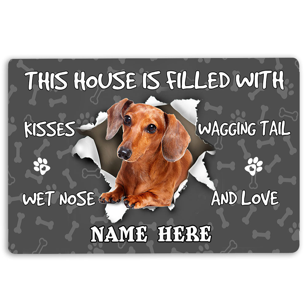 Dachshund Rubber Doormat, Dachshund Dog Lover Pawprint Grey Welcome Doormat, Custom Name Indoor Outdoor Door Mat, Home Decor
