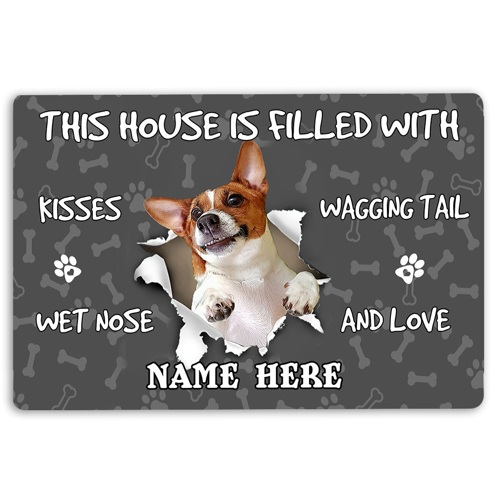 Jack Russell Rubber Doormat, Jack Russell Dog Lover Pawprint Grey Welcome Doormat, Custom Name Indoor Outdoor Door Mat, Home Decor