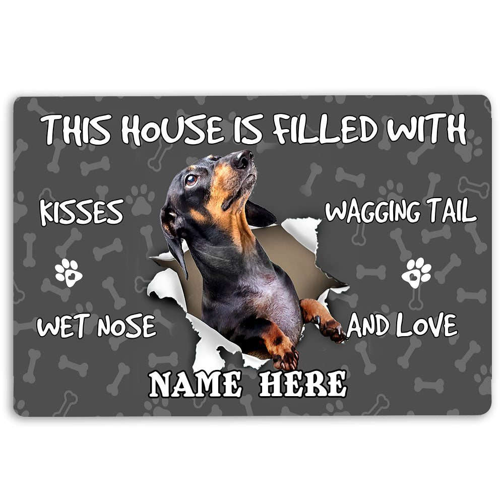 Dachshund Rubber Doormat, Dachshund Dog Pet Lover Pawprint Grey Welcome Doormat, Custom Name Indoor Outdoor Door Mat, Home Decor