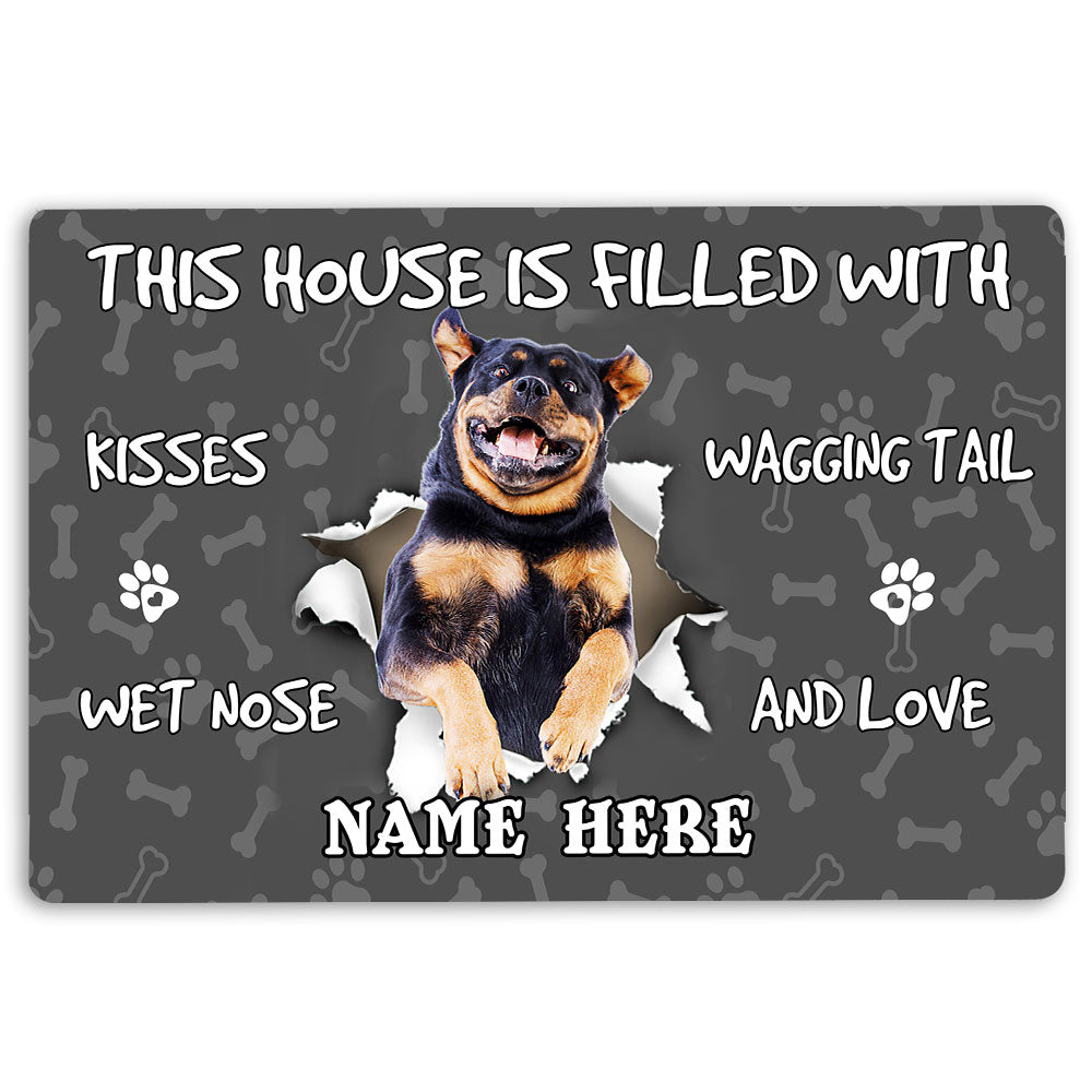 Rottweiler Rubber Doormat, Rottweiler Dog Pet Lover Pawprint Grey Welcome Doormat, Custom Name Indoor Outdoor Door Mat, Home Decor