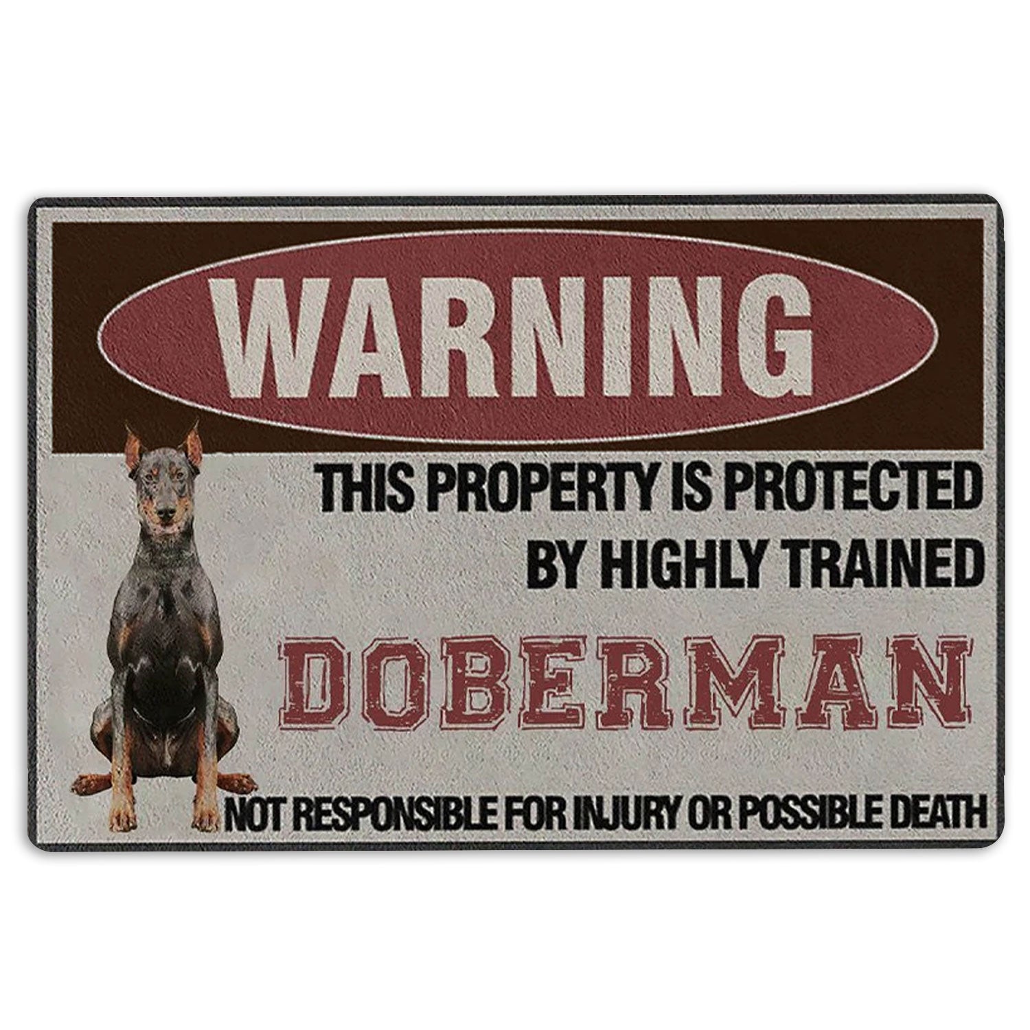 Doormat Outdoor Indoor Warning This Property Is Protected By A Highly Trained Doberman Rubber Door Mat