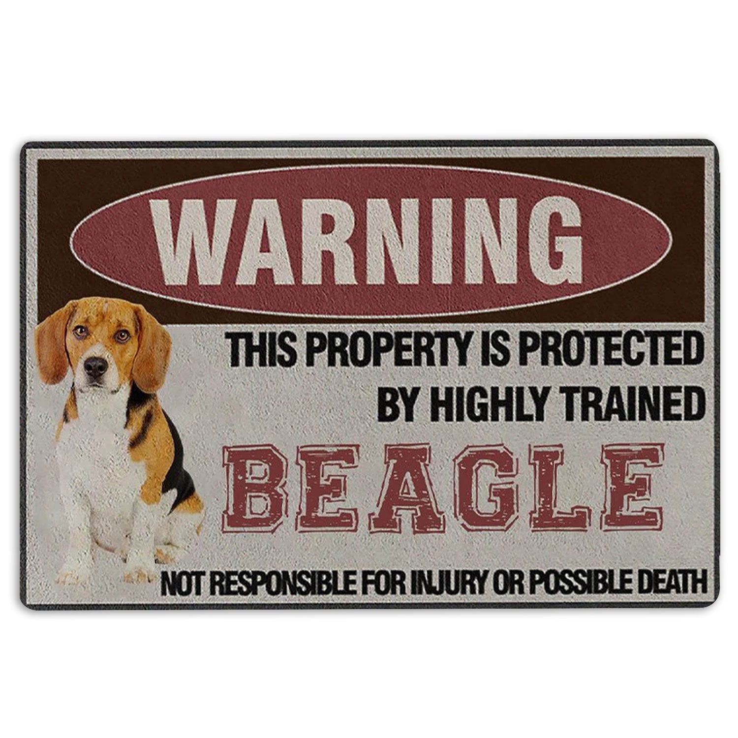 Beagle Rubber Doormat, Warning This Property Is Protected By A Highly Trained Beagle Welcome Doormat, Indoor Outdoor Door Mat, Home Decor