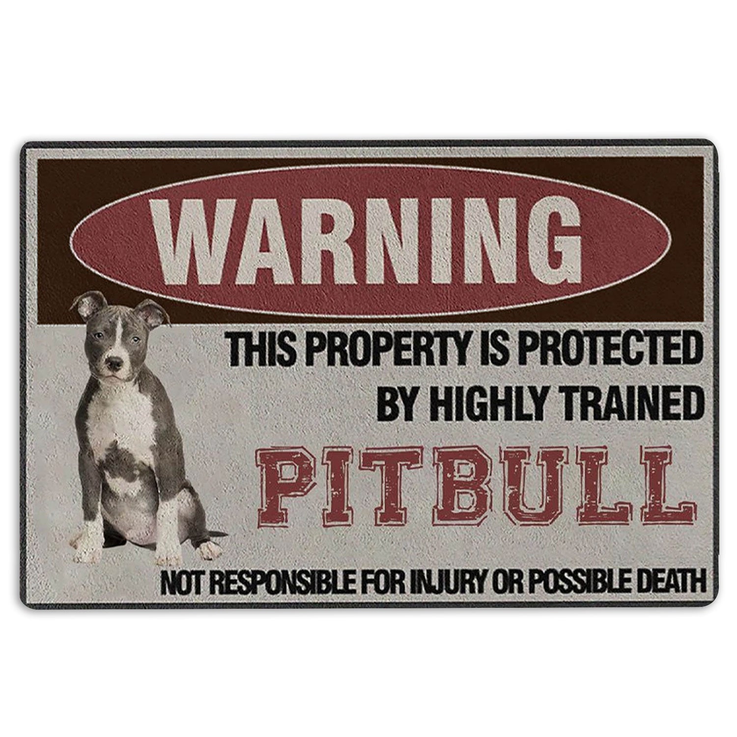 Pitbull Rubber Doormat, Warning This Property Is Protected By A Highly Trained Pitbull Welcome Doormat, Indoor Outdoor Door Mat, Home Decor
