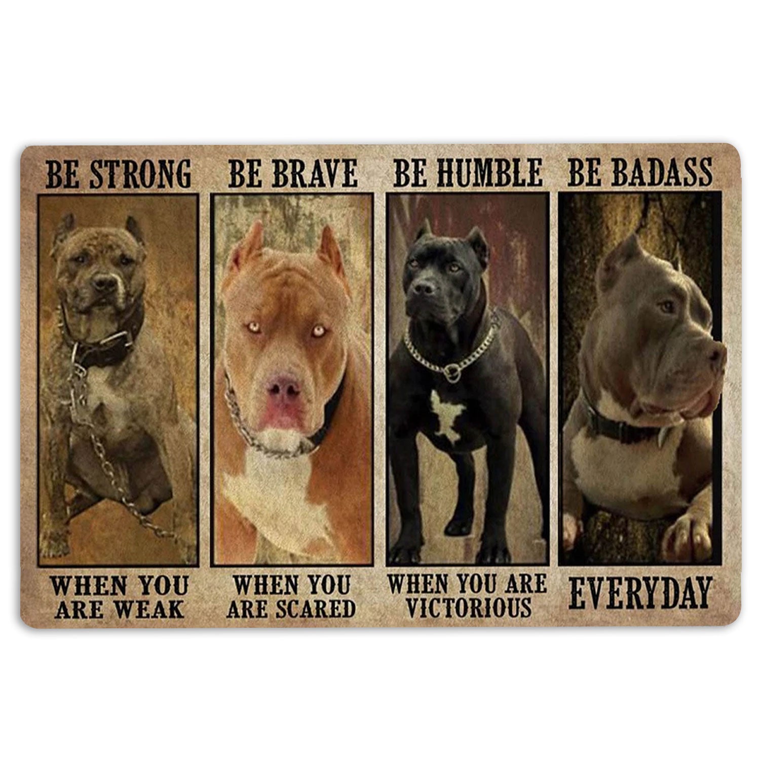Pitbull Rubber Doormat, Be Strong Brave Humble Badass Pitbull Dog Gifts For Dog Lovers Welcome Doormat, Indoor Outdoor Door Mat, Home Decor