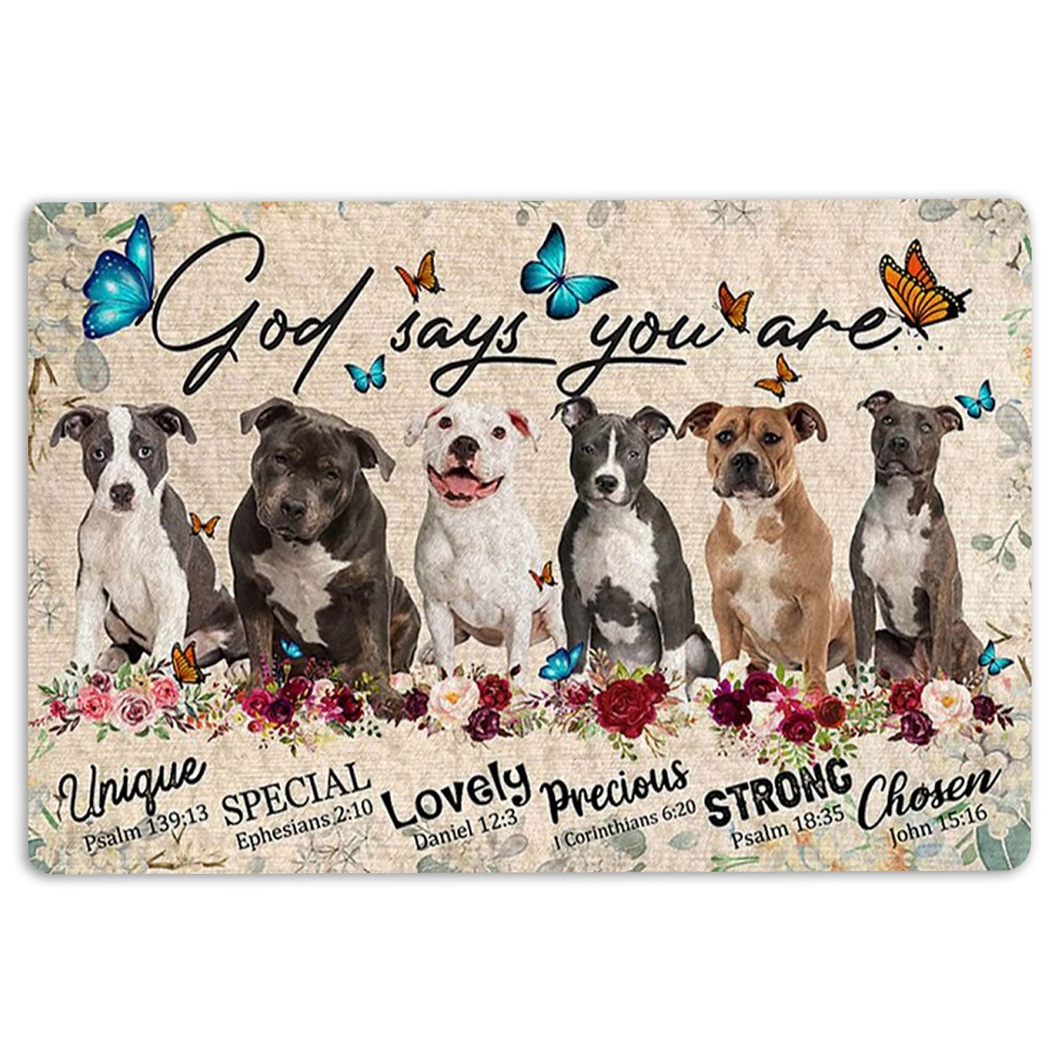 Pitbull Rubber Doormat, Pitbulls Dog God Says You Are Unique Gifts For Dog Lover Welcome Doormat, Indoor Outdoor Door Mat, Home Decor