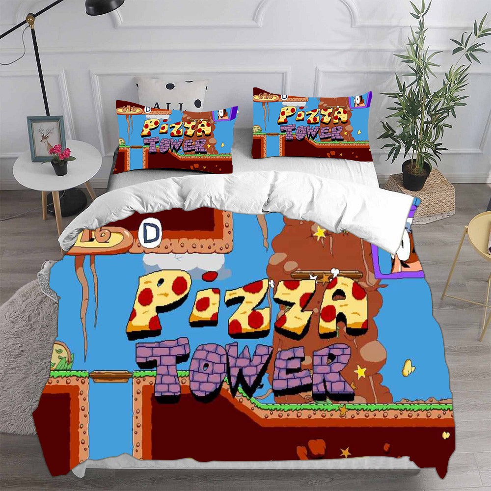 Pizza Tower Bedding Sets Gift For Christmas, Halloween, Black Friday