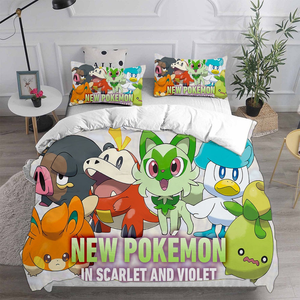 Pokemon Scarlet And Violet Bedding Sets Gift For Birthday, Halloween, Christmas, Thanksgiving