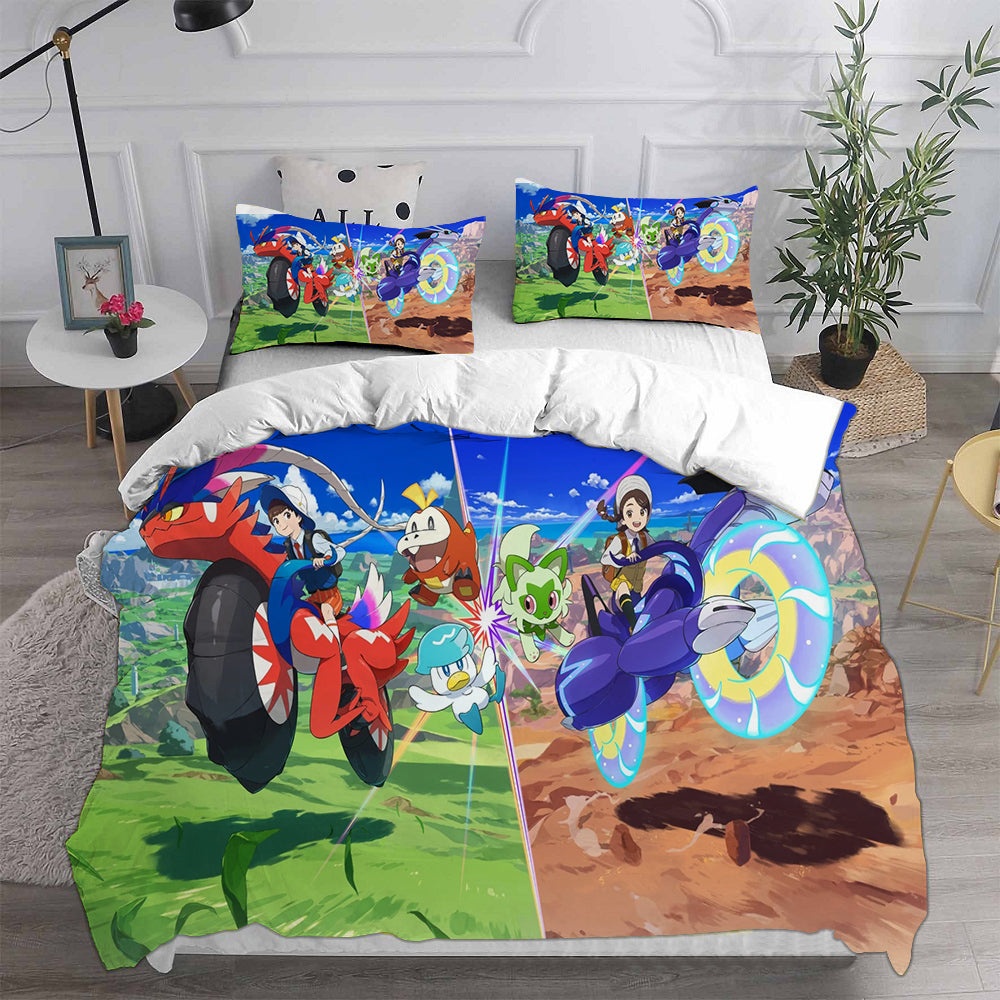 Pokemon Scarlet And Violet Bedding Sets Gift For Halloween, Thanksgiving, Christmas