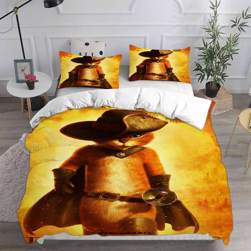 Puss in Boots Bedding Sets Gift For Halloween, Thanksgiving, Christmas