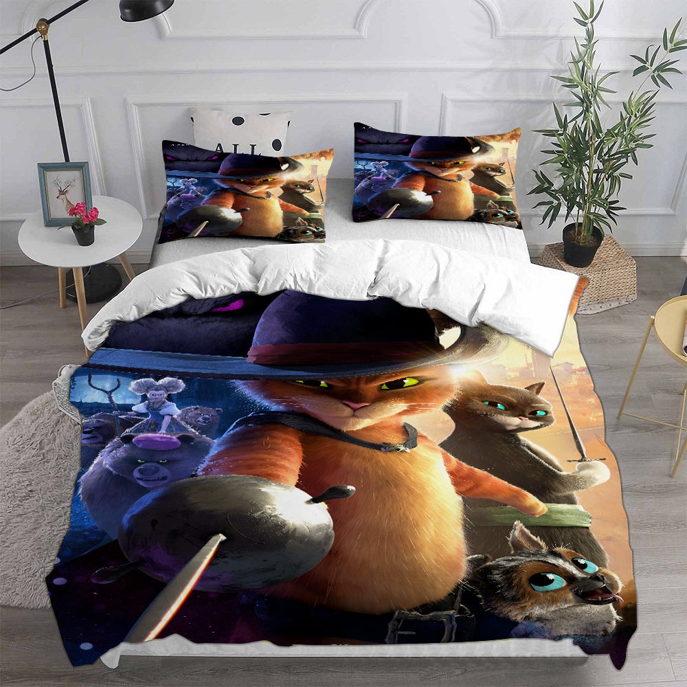 Puss in Boots Bedding Sets Duvet Cover, Flatsheet, Pillowcases Perfect Gift For Fans