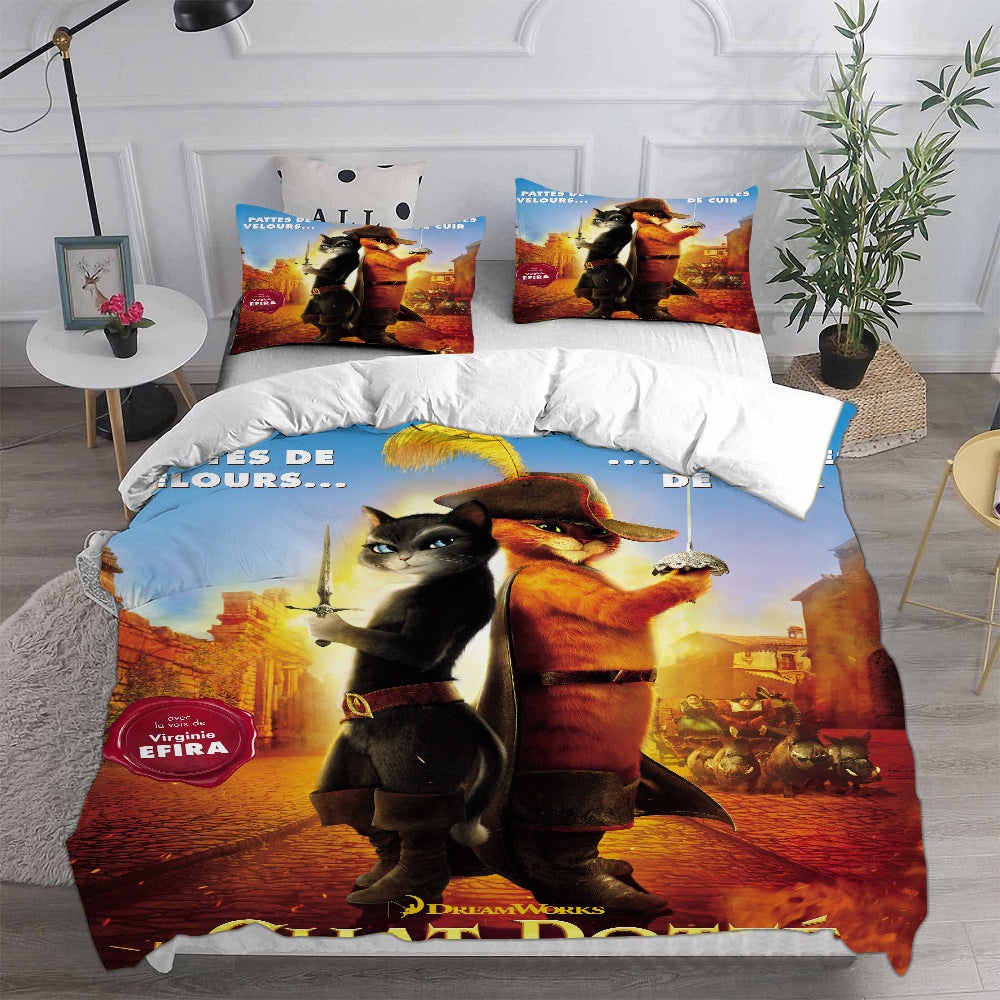 Puss in Boots Bedding Sets Gift For Christmas, Thanksgiving, Halloween