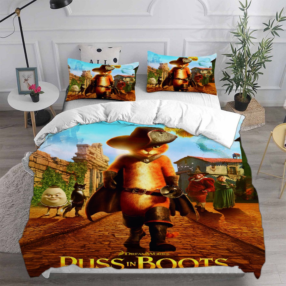 Puss in Boots Decorative Bedding Sets For Fan, Halloween, Christmas, Thanksgiving