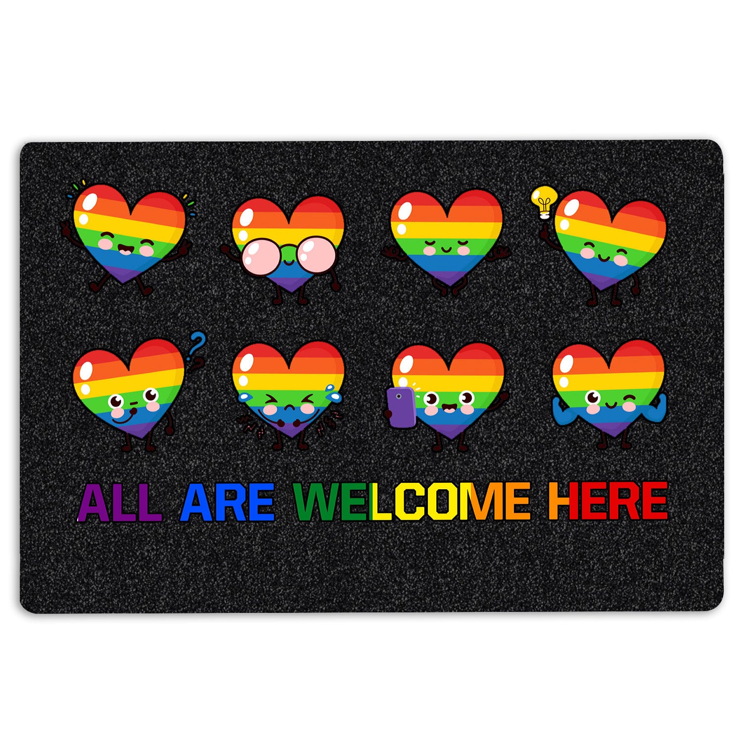 Lgbt Rubber Doormat, Lgbt Lgbtq Rainbow Heart All Are Welcome Here Pride Love Is Love Welcome Doormat, Indoor Outdoor Door Mat, Home Decor