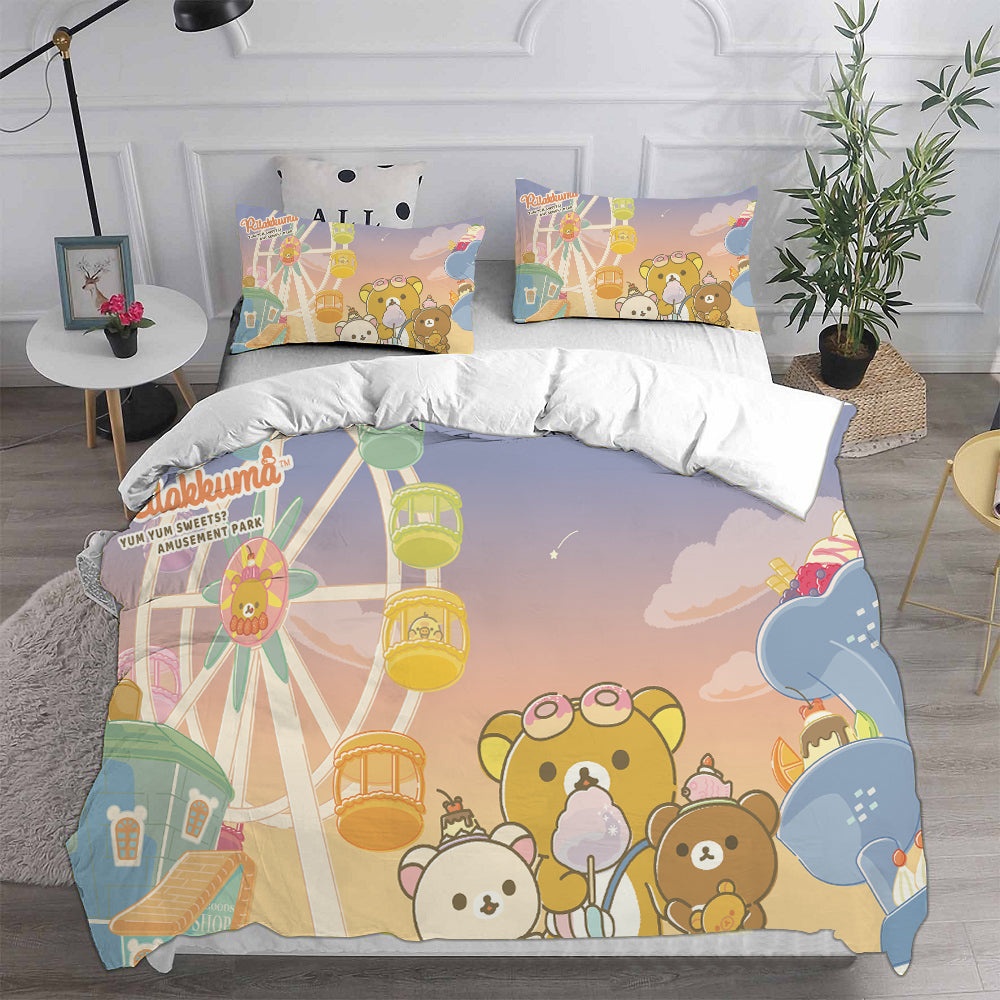Rilakkumas Theme Park Adventure Bedding Sets Duvet Cover, Flatsheet, Pillowcase For Your Lover