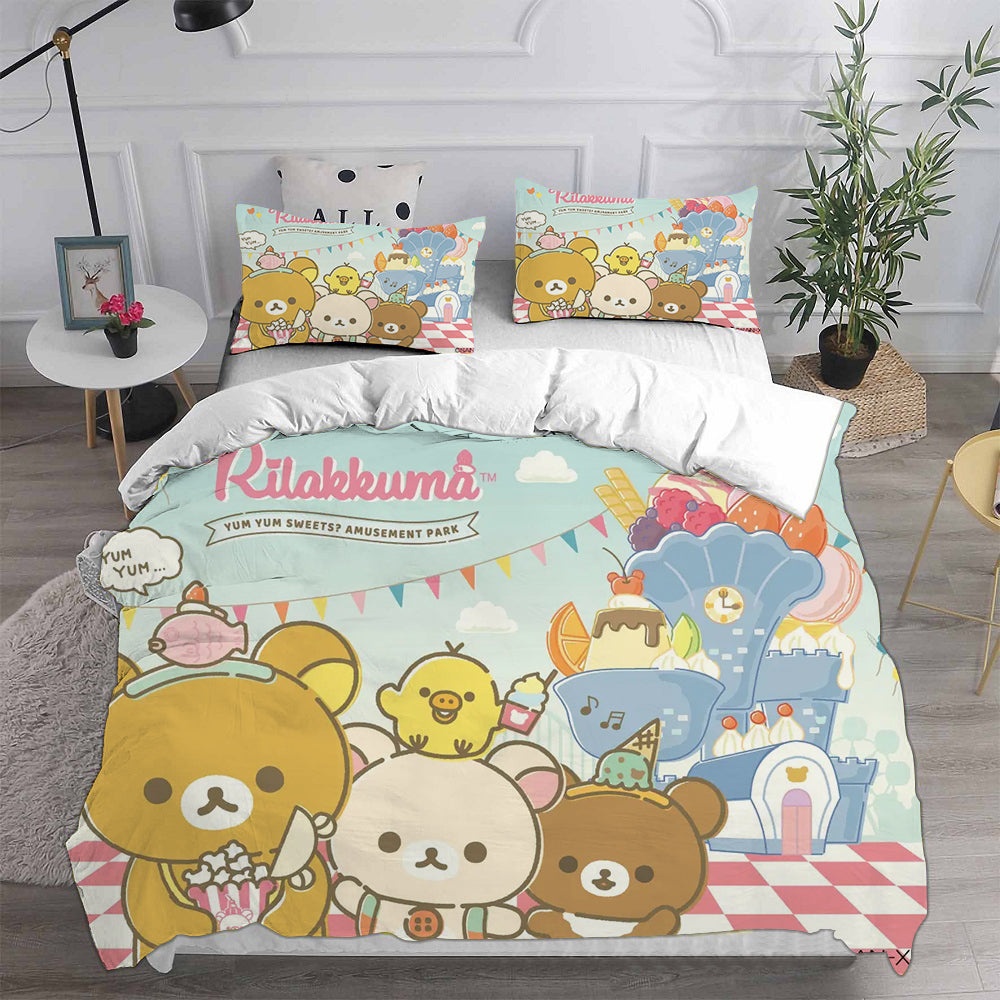 Rilakkumas Theme Park Adventure Decorative Bedding Sets For Fan, Halloween, Christmas, Thanksgiving