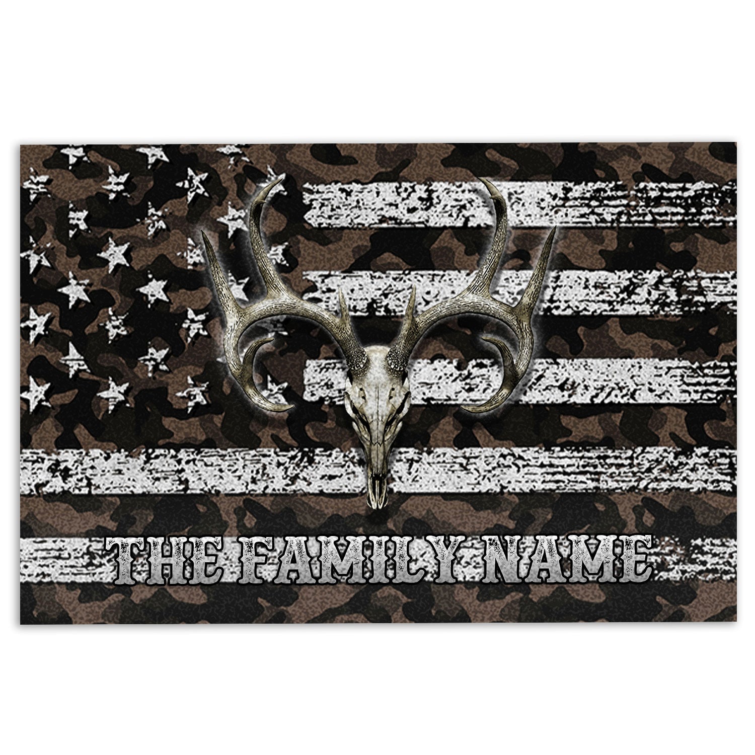 Hunting Rubber Doormat, Deer Hunting Brown Camo Camouflage Welcome Doormat, Custom Name Indoor Outdoor Door Mat, Home Decor
