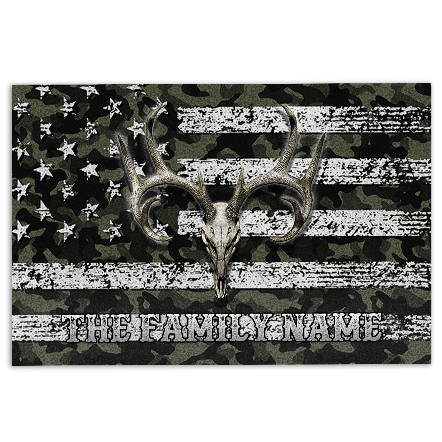 Hunting Rubber Doormat, Deer Hunting Deer Skull Camo Camouflage Welcome Doormat, Custom Name Indoor Outdoor Door Mat, Home Decor