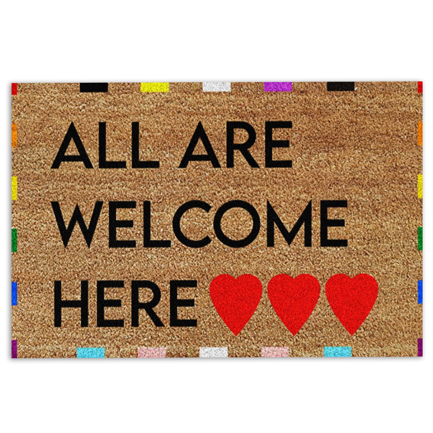 Lgbt Rubber Doormat, Lgbt Lgbtq All Are Welcome Here Pride Supports Welcome Doormat, Indoor Outdoor Door Mat, Home Decor