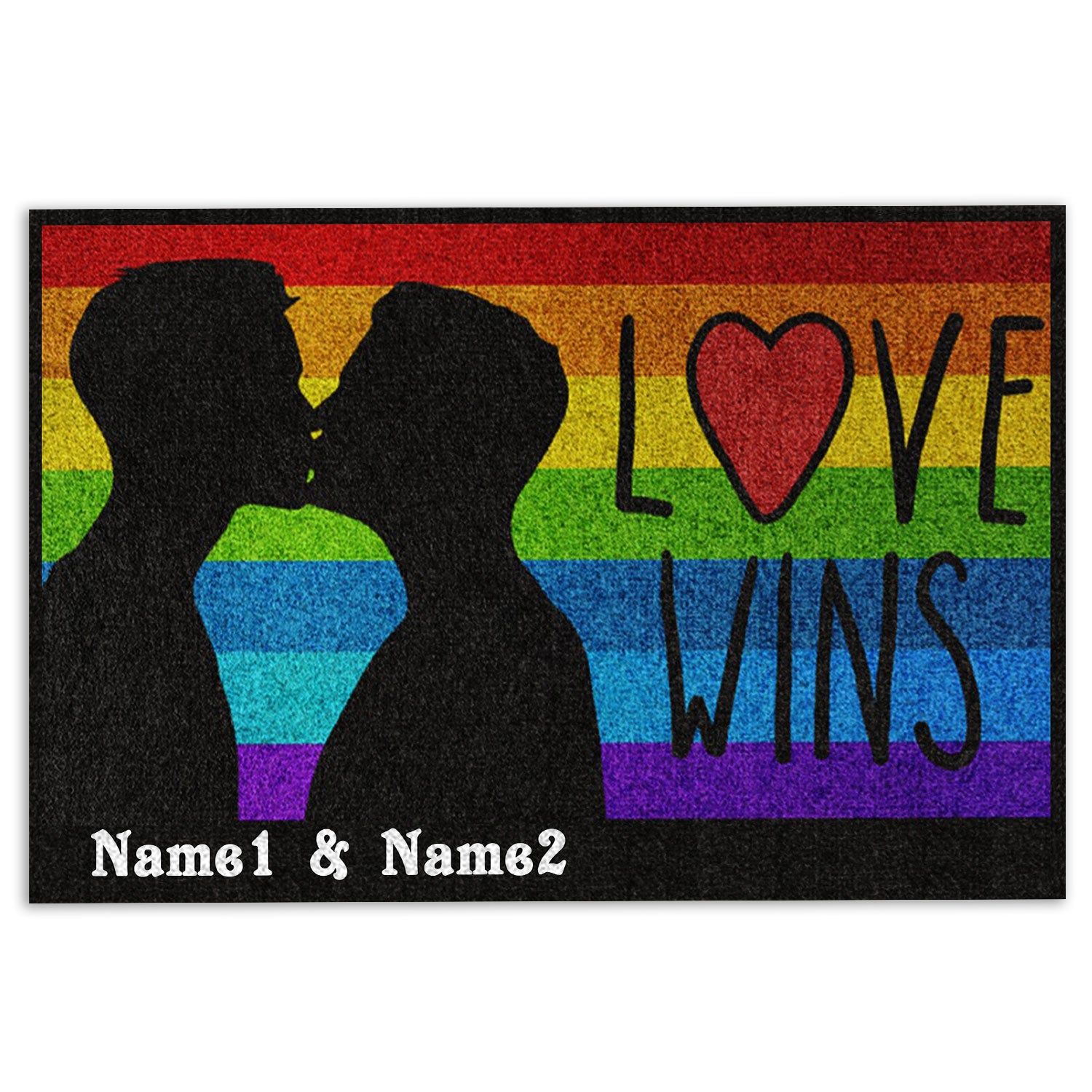 Lgbt Rubber Doormat, Lgbt Couple Love Wins Pride Lgbtq Supports Rainbow Color Welcome Doormat, Indoor Outdoor Door Mat, Home Decor