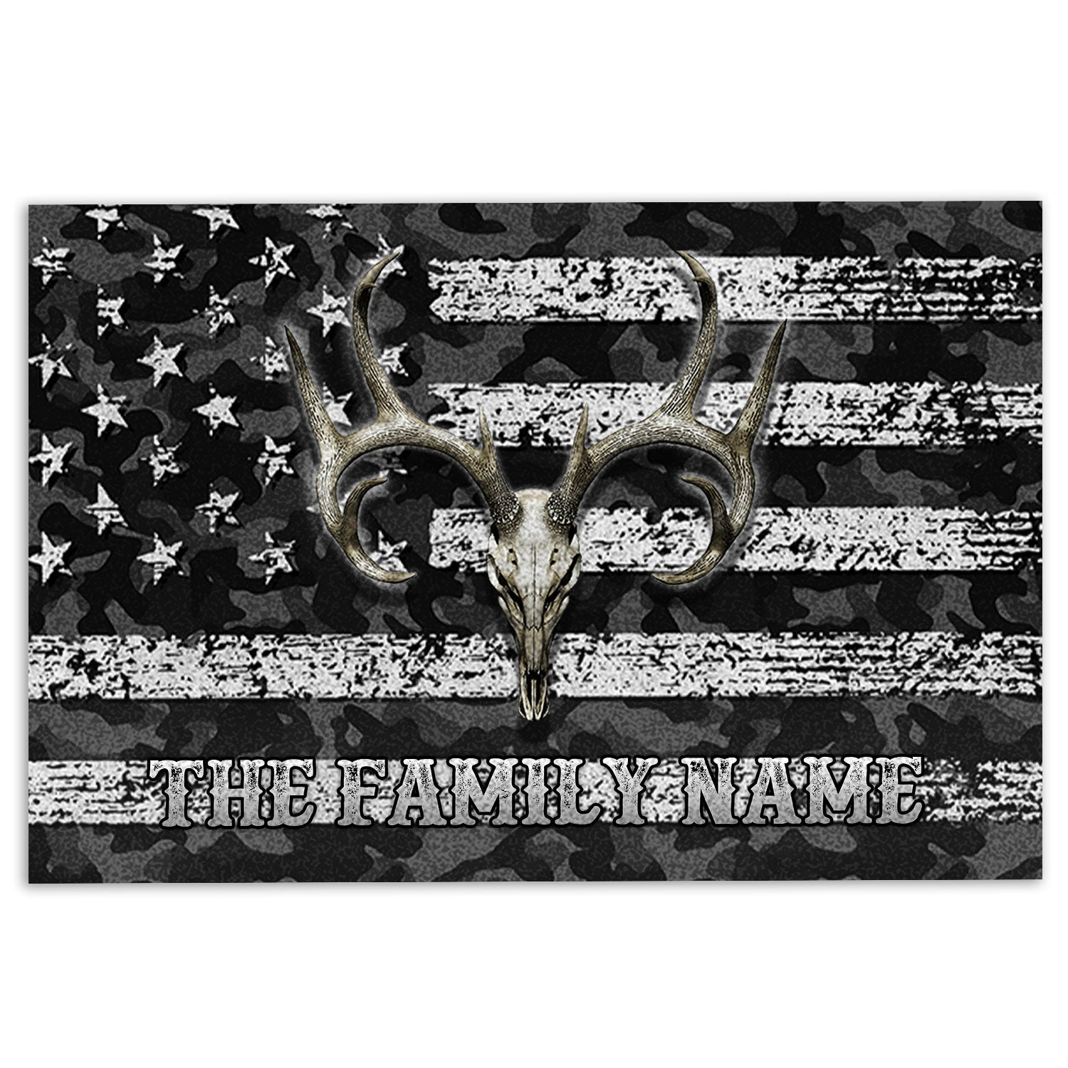 Hunting Rubber Doormat, Deer Hunting Skull Deer Camo Camouflage Welcome Doormat, Custom Name Indoor Outdoor Door Mat, Home Decor