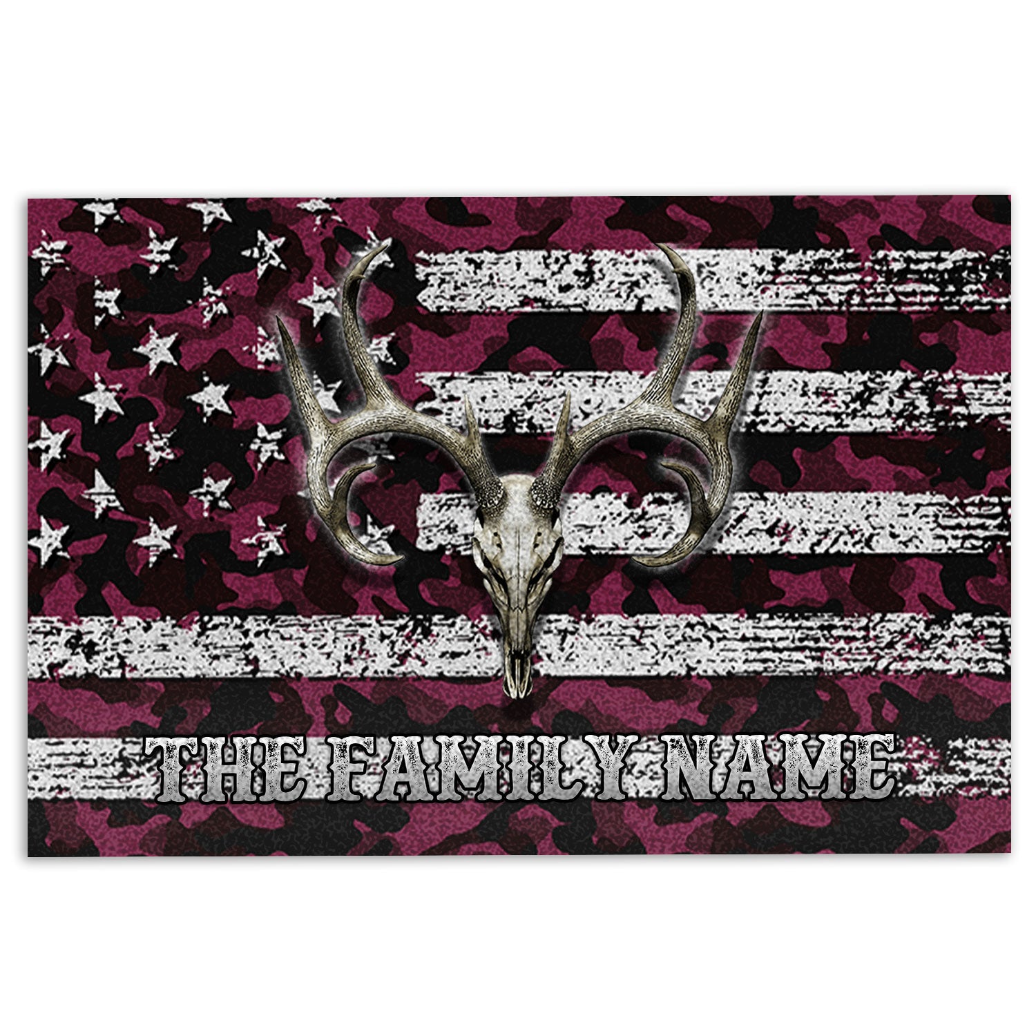 Hunting Rubber Doormat, Deer Hunting Skull Pink Camo Camouflage Welcome Doormat, Custom Name Indoor Outdoor Door Mat, Home Decor