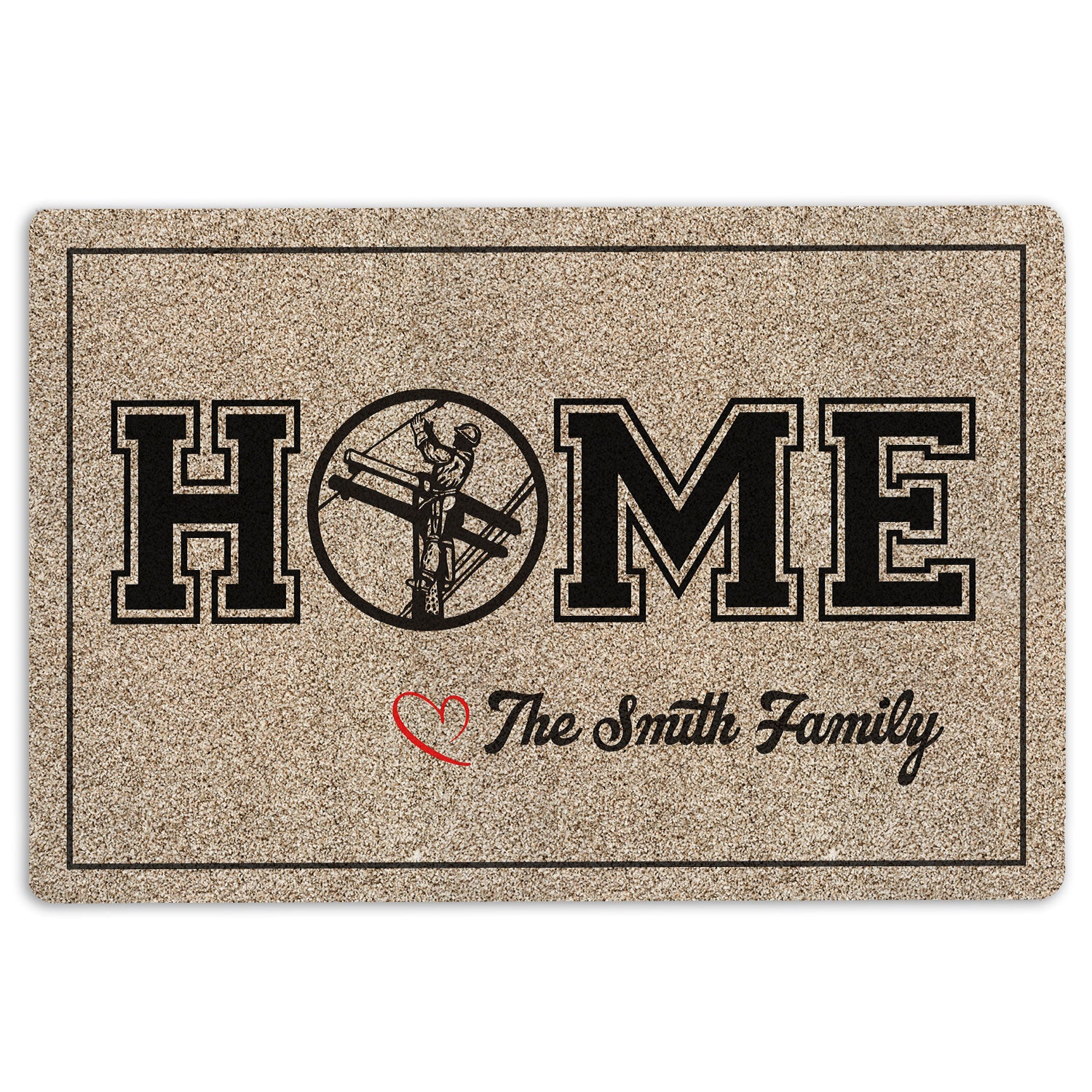 Lineman Rubber Doormat, Electrician Lineman Home Light Brown Welcome Doormat, Custom Name Indoor Outdoor Door Mat, Home Decor