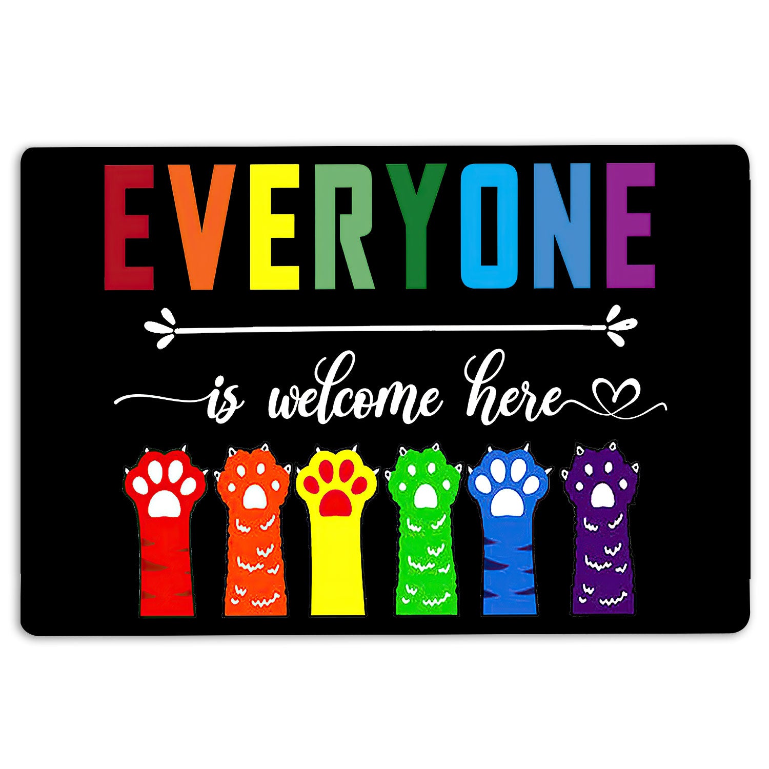 Lgbt Rubber Doormat, Lgbt Lgbtq Everyone Is Welcome Here Pride Love Is Love Cat Paw Welcome Doormat, Indoor Outdoor Door Mat, Home Decor