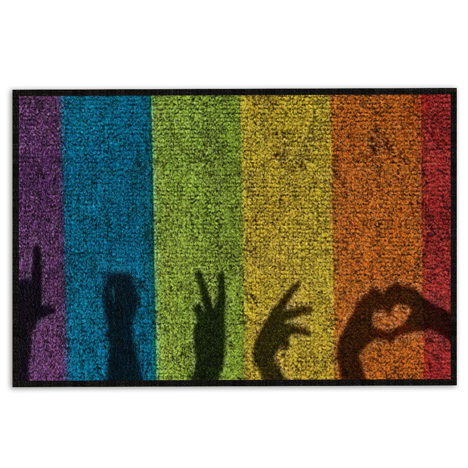 Lgbt Rubber Doormat, Lgbt Pride American Sign Language Asl Support Lgbtq Welcome Doormat, Indoor Outdoor Door Mat, Home Decor