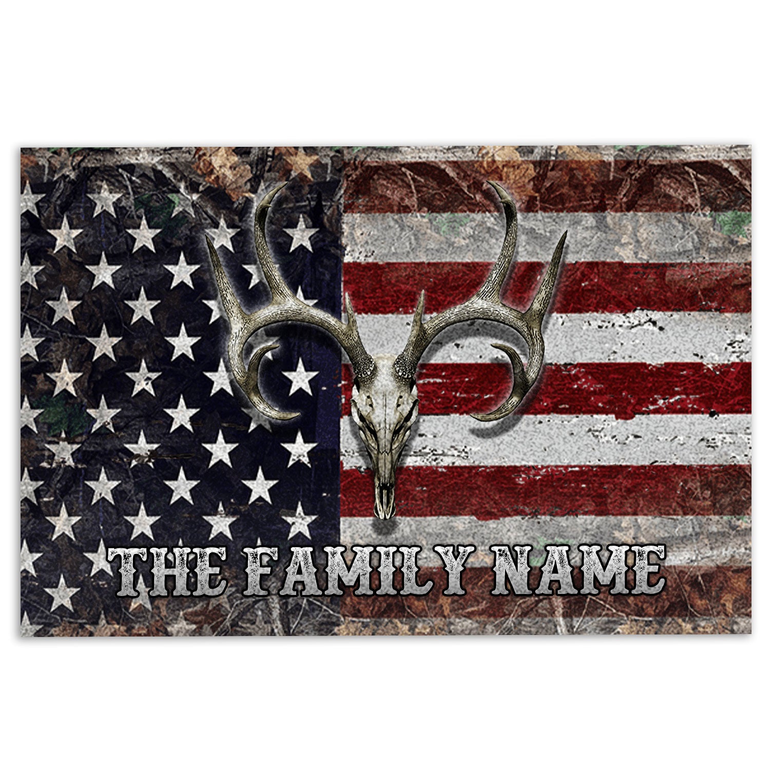 Hunting Rubber Doormat, Deer Hunting Skull Camo Camouflage Welcome Doormat, Custom Name Indoor Outdoor Door Mat, Home Decor