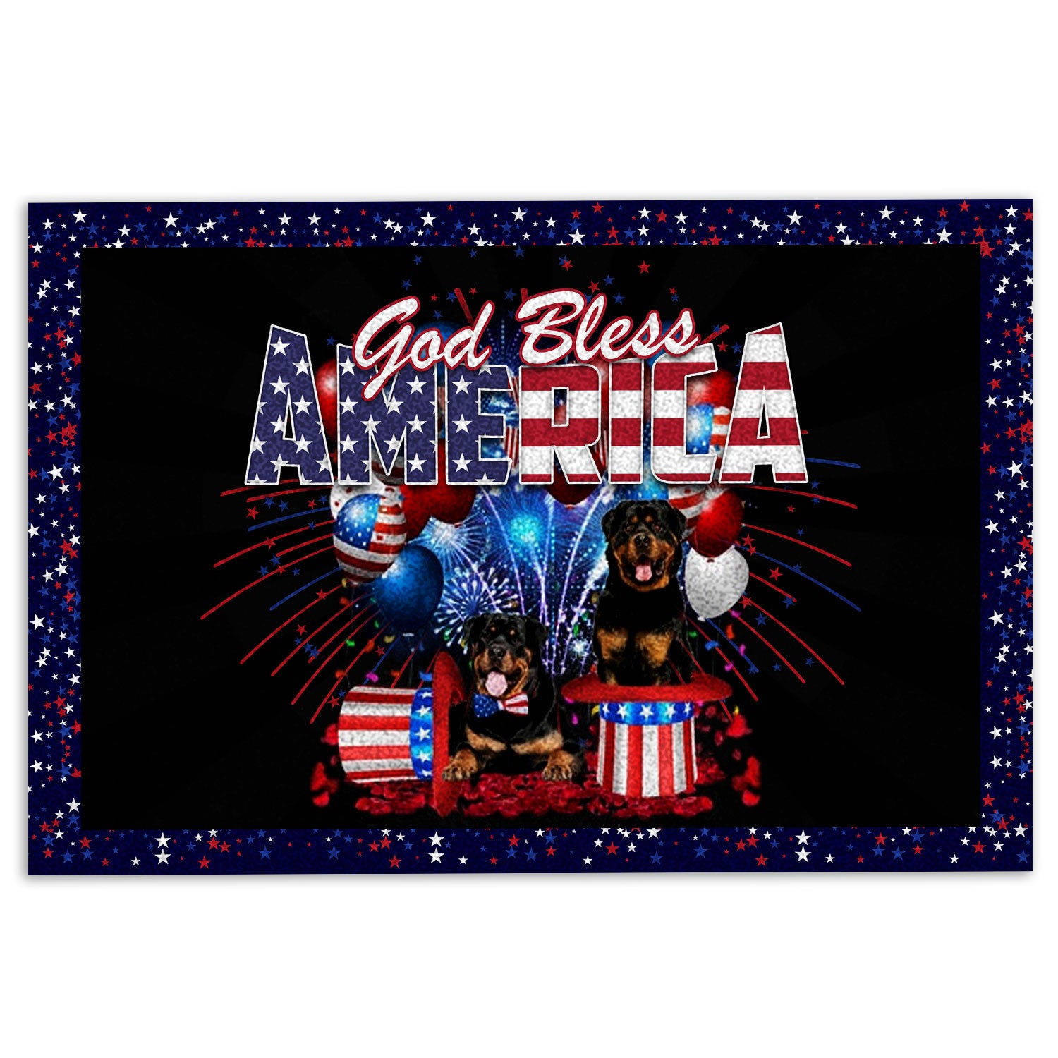 Rottweiler Rubber Doormat, Rottweiler God Bless America Patriotic 4Th Of July Independence Welcome Doormat, Indoor Outdoor Door Mat, Home Decor
