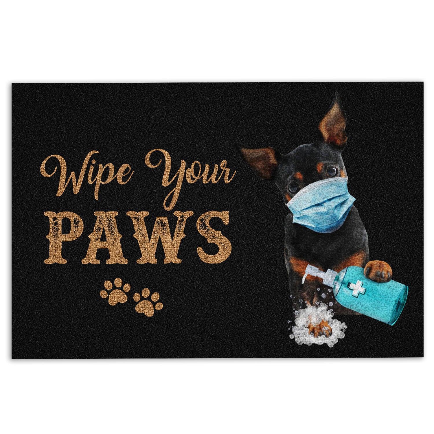 Miniature Pinscher Rubber Doormat, Funny Miniature Pinscher Dog Wearing Face Mask Wipe Your Paws Welcome Doormat, Indoor Outdoor Door Mat, Home Decor