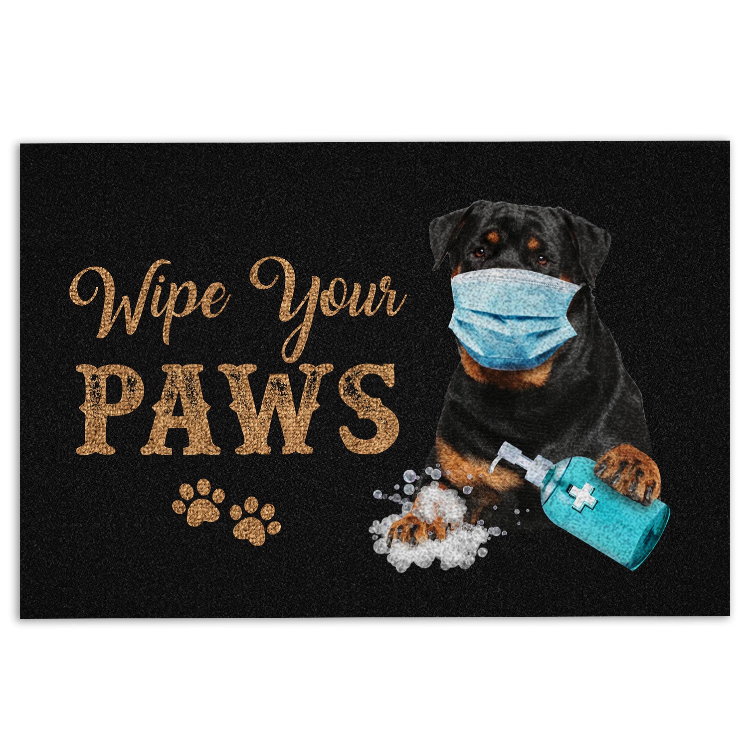 Rottweiler Rubber Doormat, Funny Rottweiler Dog Puppy Wearing Face Mask Wipe Your Paws Welcome Doormat, Indoor Outdoor Door Mat, Home Decor
