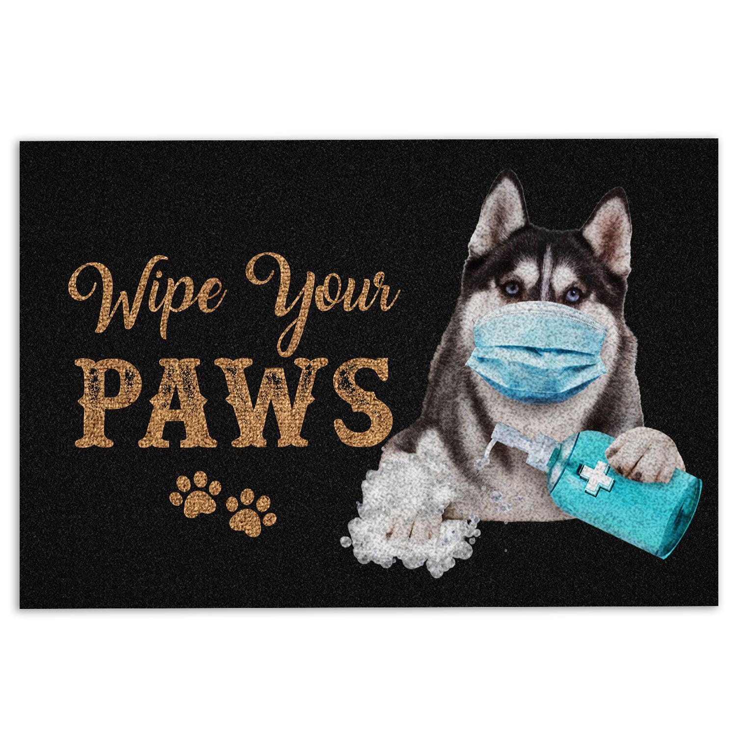 Husky Rubber Doormat, Funny Husky Sibir Dog Puppy Wearing Face Mask Wipe Your Paws Welcome Doormat, Indoor Outdoor Door Mat, Home Decor