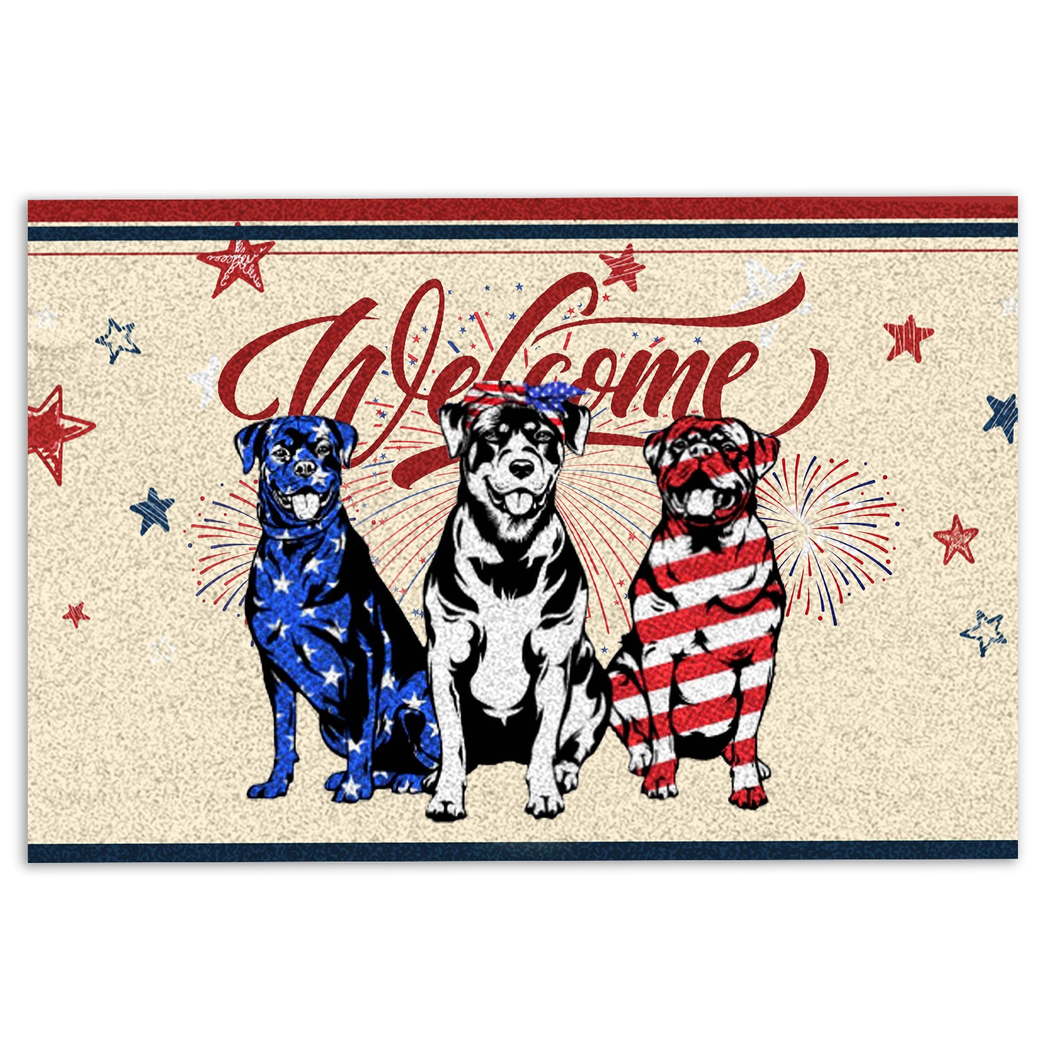 Rottweiler Rubber Doormat, Rottweiler Dog Patriotic American 4Th Of July Independence Day Welcome Doormat, Indoor Outdoor Door Mat, Home Decor
