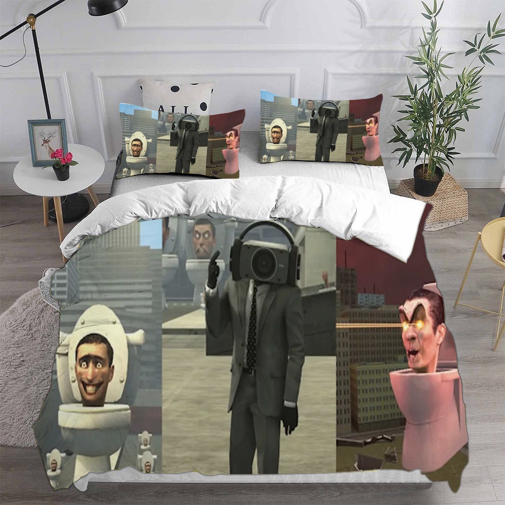 Skibidi Toilet Bedding Sets Duvet Cover, Flatsheet, Pillowcases Perfect Gift For Fans