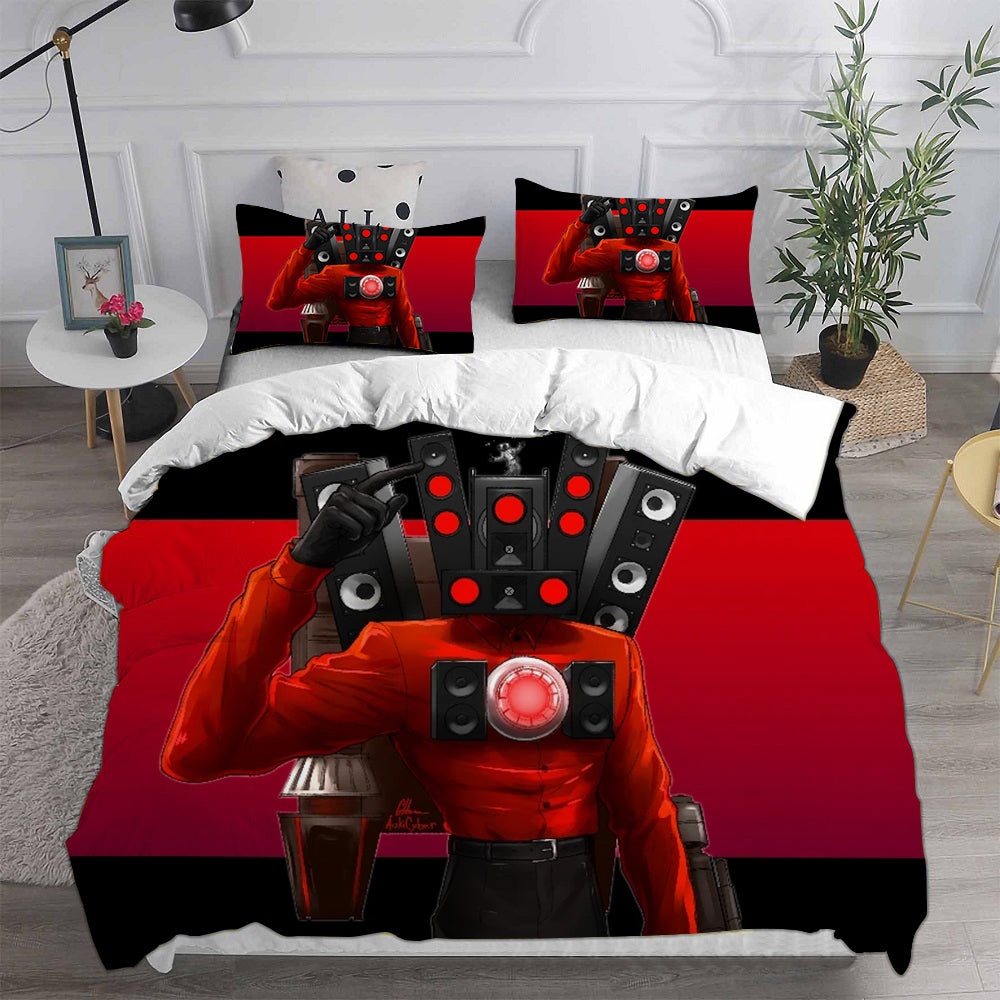 Skibidi Toilet Decorative Bedding Sets For Fan, Halloween, Christmas, Thanksgiving
