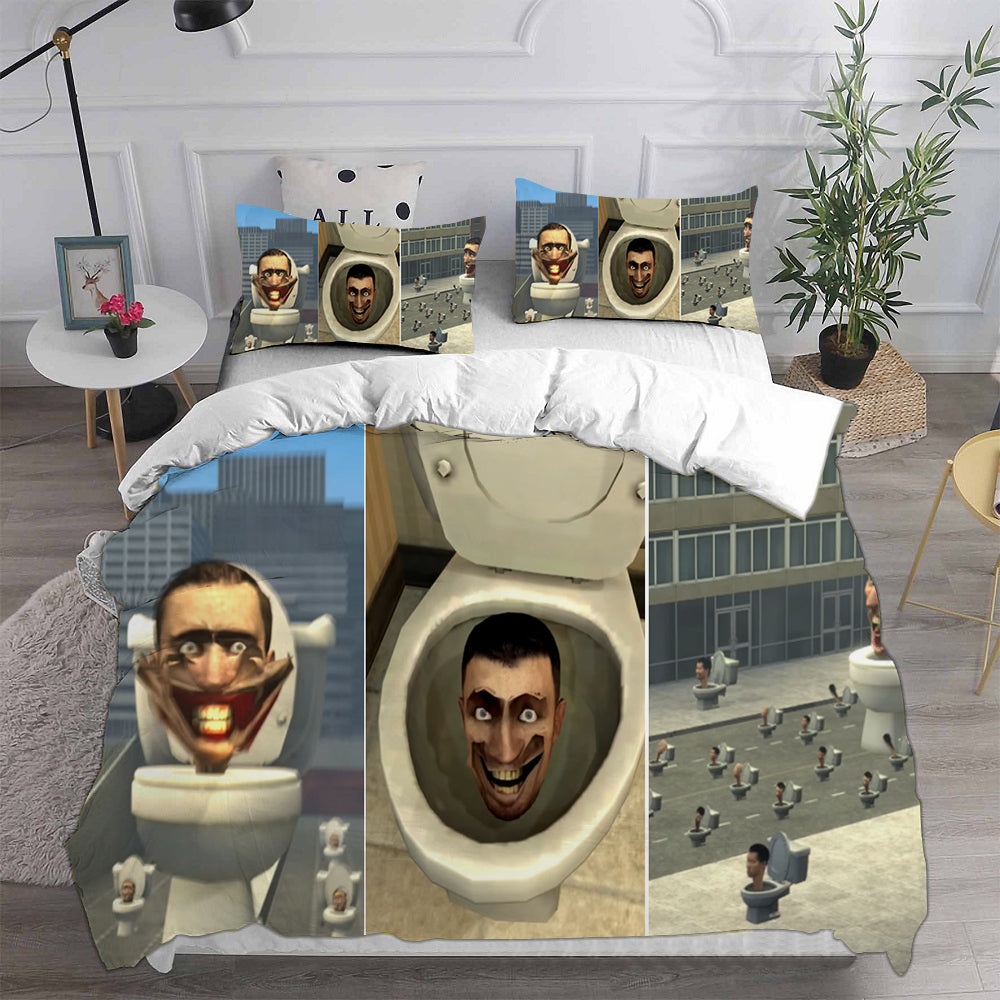 Skibidi Toilet Bedding Sets Gift For Birthday, Halloween, Christmas, Thanksgiving