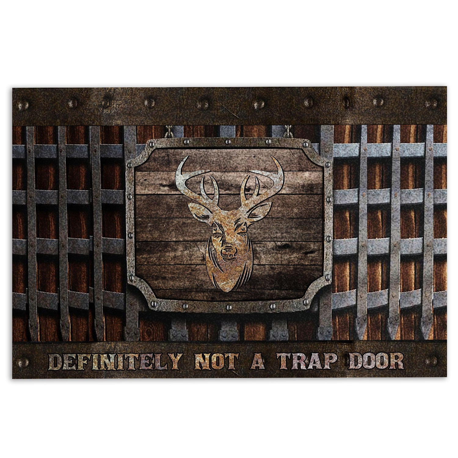 Hunting Rubber Doormat, Deer Hunting Definitely Not A Trap Door Metal Hatch Pattern Welcome Doormat, Indoor Outdoor Door Mat, Home Decor