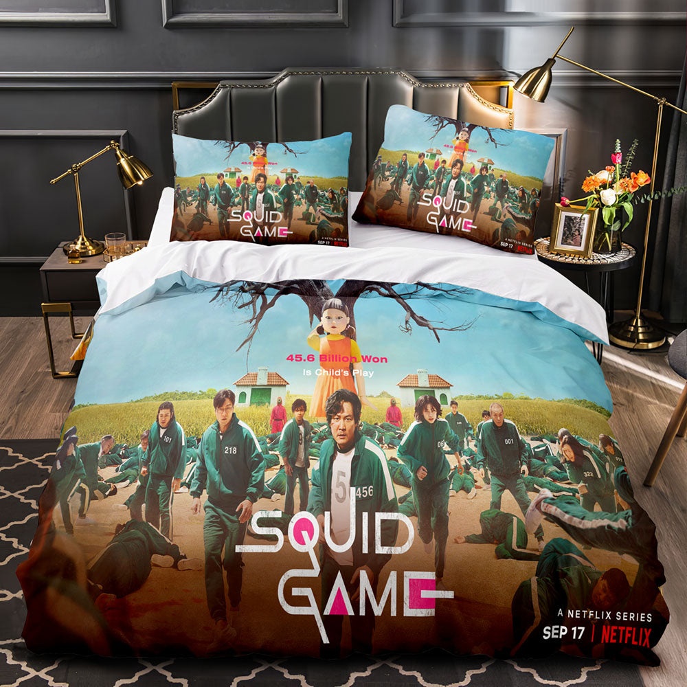 Squid Game Decorative Bedding Sets For Fan, Halloween, Christmas, Thanksgiving