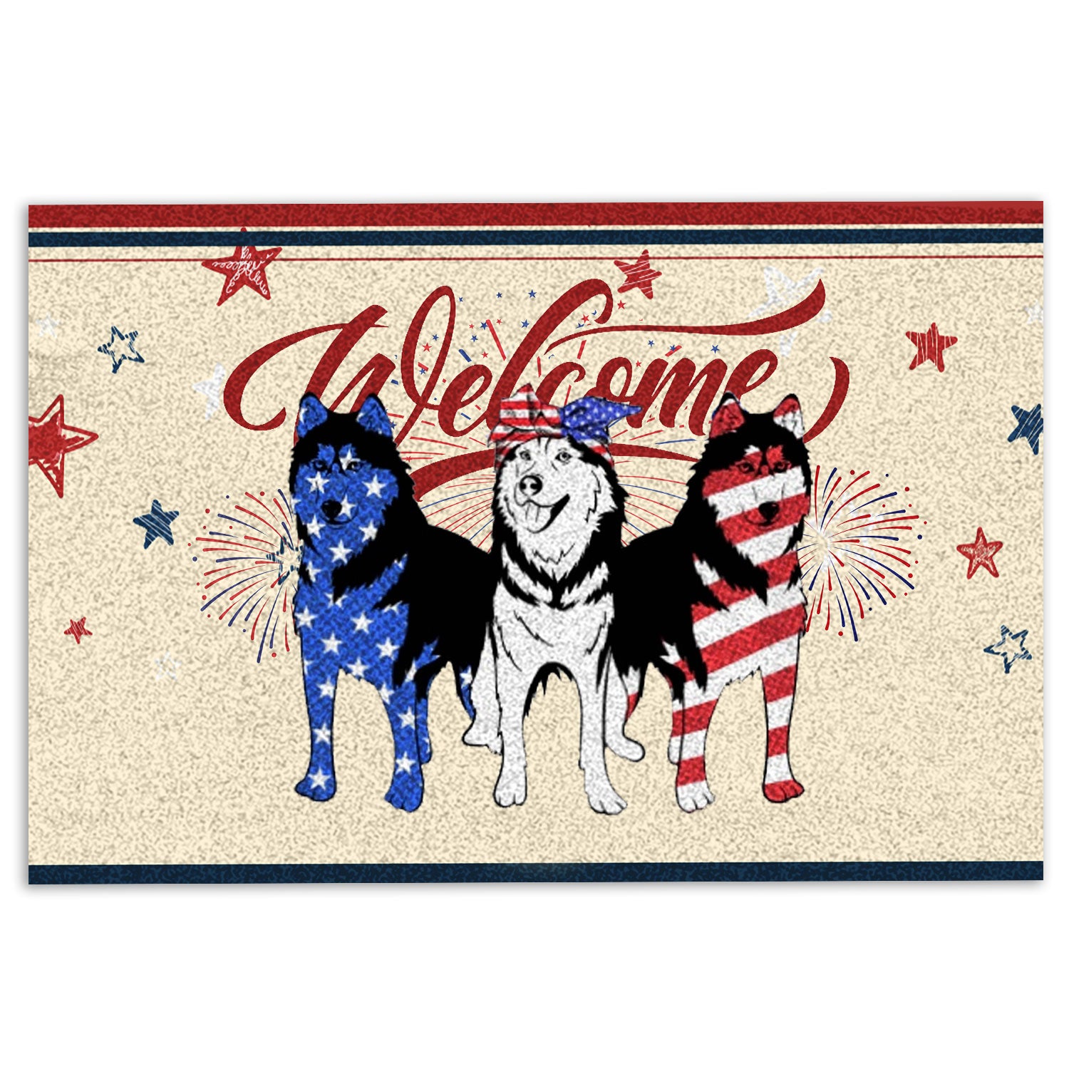 Husky Rubber Doormat, Siberian Husky Patriotic American 4Th Of July Independence Day Welcome Doormat, Indoor Outdoor Door Mat, Home Decor